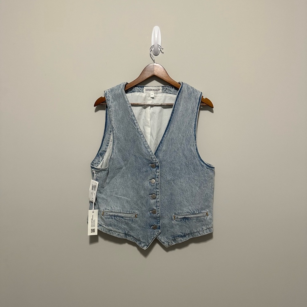 NWT Denim Forum Aritzia Blue Denim '90s Boyfriend Denim Vest Size Large